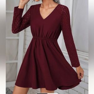 SHEIN contrast guipure lace panel elastic waist dress